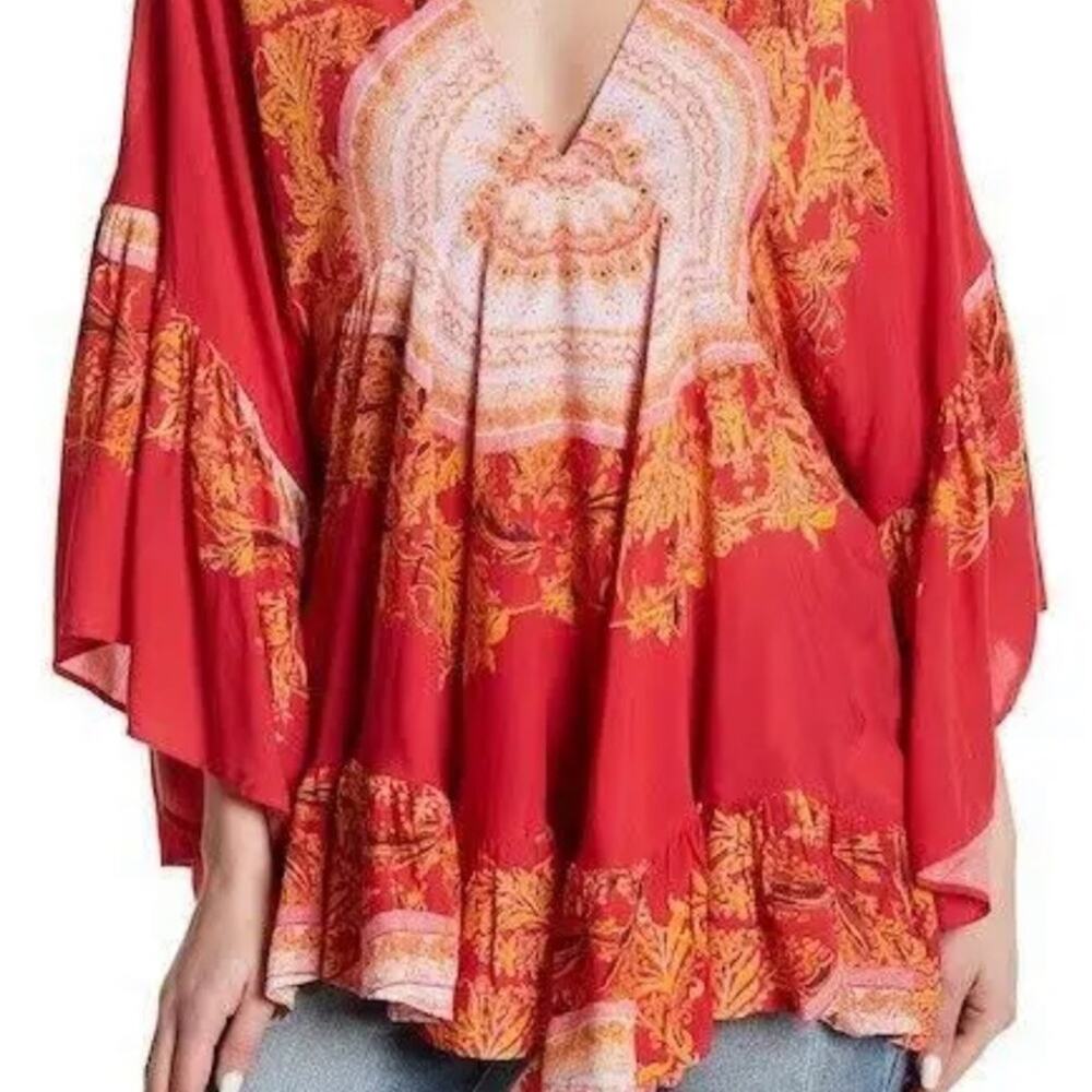 Free People Red Sunset Dreams Printed Tunic X Small - Picture 9 of 10